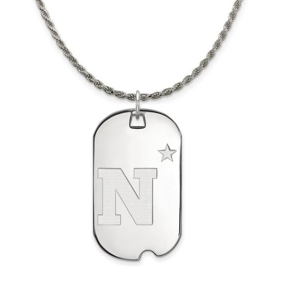 Sterling Silver U.S. Naval Academy Large Dog Tag Necklace - 22 Inch - Picture 1 of 7